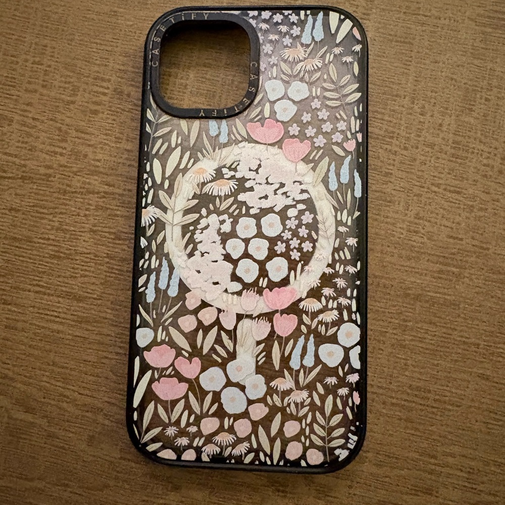 Casetify Floral Pattern Phone Case - Black and Pink iPhone 15